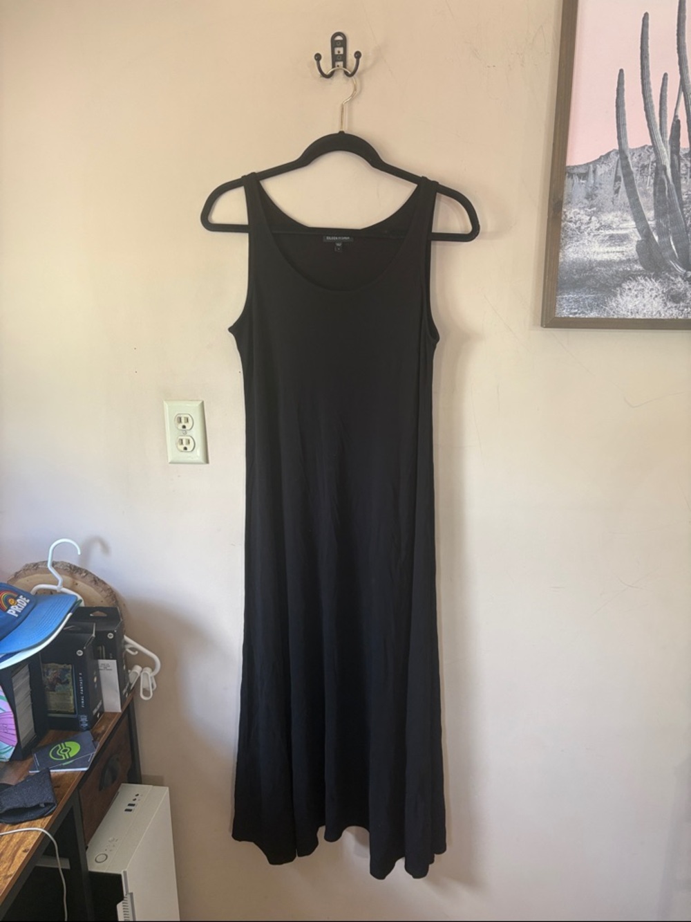 Eileen Fisher Black Silk Unlined Stretch Maxi Tank Dress Size Small